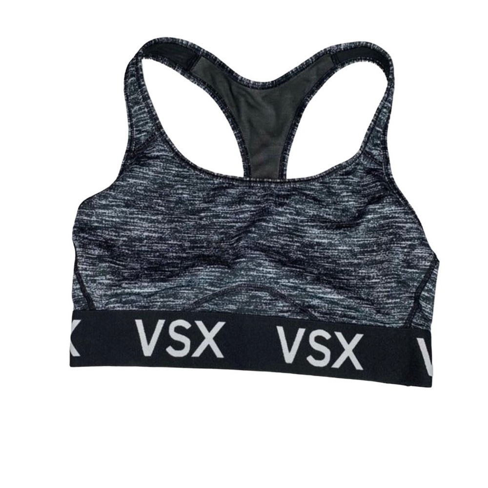 Victoria Secret VSX Gray Black Racerback Sports Bra Size S